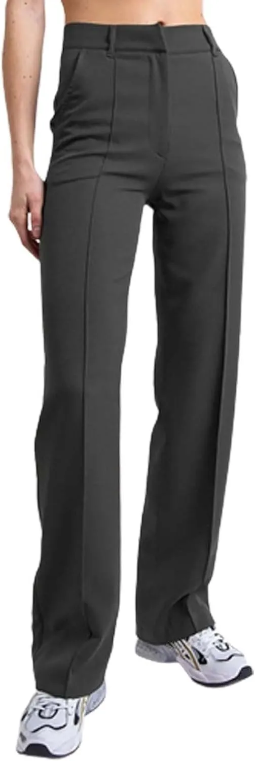 YOLAI Womens Casual Solid Slim Fit Trousers High Waisted Wide Leg Pants Straight Leg Suit Pant with Pockets